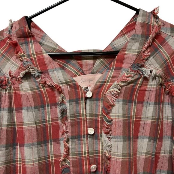 ONCE UPON A DREAM  Women's Blouse Top Button Up V-Neck Long Sleeves Plaid Red XS - Picture 2 of 6